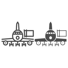 Poster - Telescopic ladder for plane line and solid icon, airlines concept, airbridge vector sign on white background, telescopic ladder outline style for mobile concept and web design. Vector graphics.