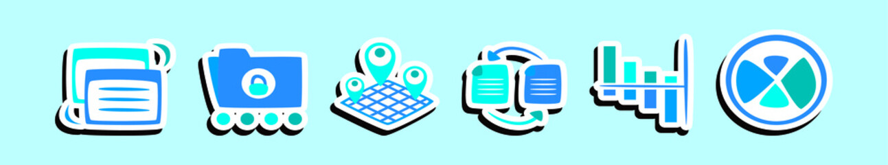 Wall Mural - set of big data management cartoon icon design template with various models. vector illustration isolated on blue background
