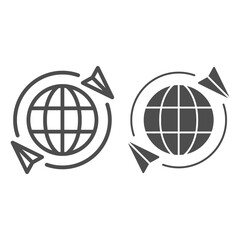 Poster - Globe travel plane line and solid icon, airlines concept, travel around world vector sign on white background, plane around globe outline style for mobile concept and web design. Vector graphics.