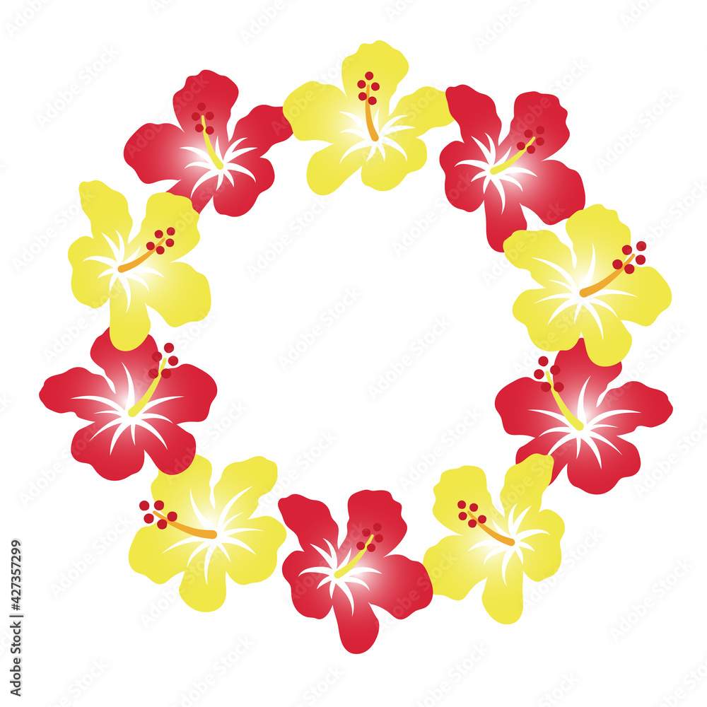 南国の花 ハイビスカスの花輪 背景装飾 丸型 Wall Mural Pp7 南国の花 ハイビスカスの花輪 背景装飾 丸型 Wall Mural Pp7