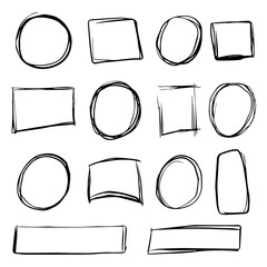 Poster - set of Hand drawn scribble line circles and square box. use for message note mark design element. doodle vector illustration