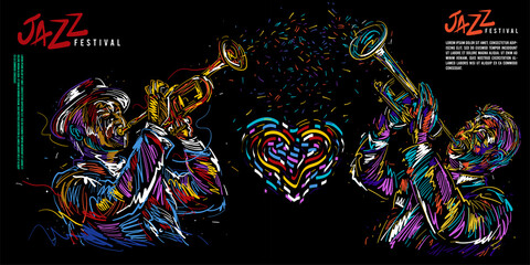 Jazz trumpet player. Vector illustration for jazz poster