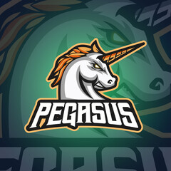 Wall Mural - Pegasus Logo Mascot Vector Illustration with angry face for logo gaming template