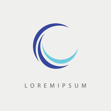 C Letter Circular Logo Design Template. Slash Circular Icon Line Art Vector