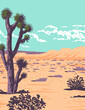 WPA Poster Art of the Joshua tree in Tule Springs Fossil Beds National Monument near Las Vegas, Clark County, Nevada done in works project administration style or federal art project style.