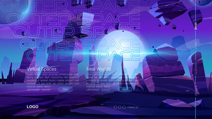 Poster - outer space website. vr technologies, augmented reality with universe exploring and galaxy travel. v