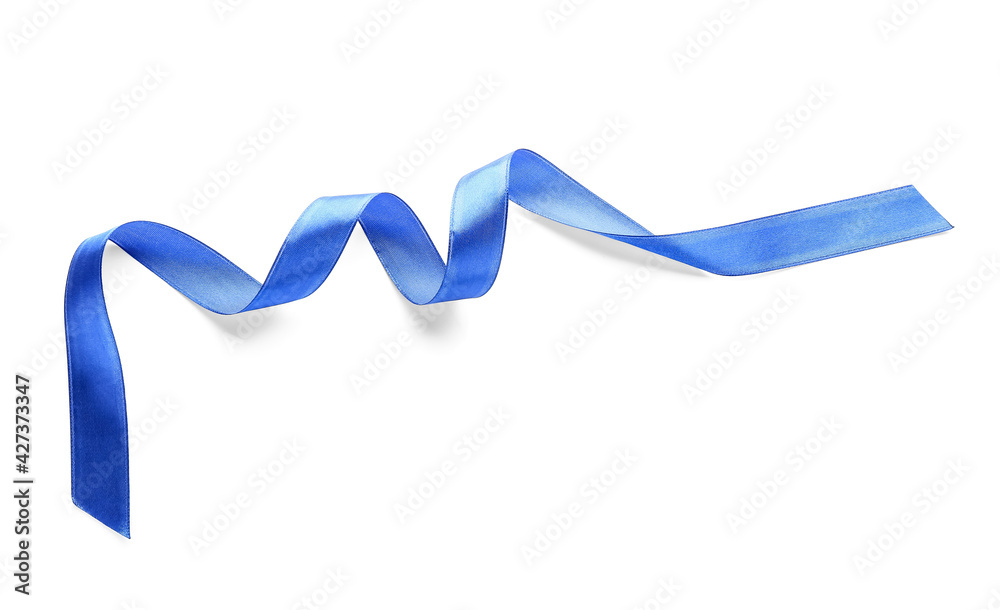 Blue ribbon on white background
