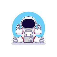 Wall Mural - Cute astronaut with radio communication logo