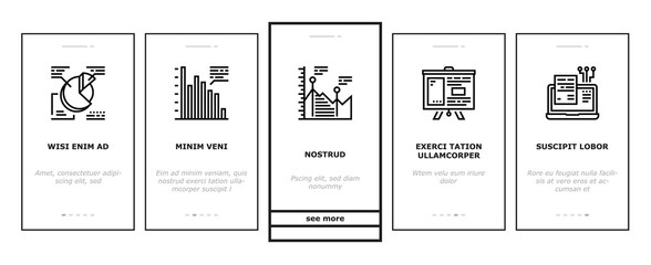 Wall Mural - Analyze Infographic Onboarding Mobile App Page Screen Vector. Analyze And Research Market Diagram, Binary Code And Report On Computer Display Illustrations