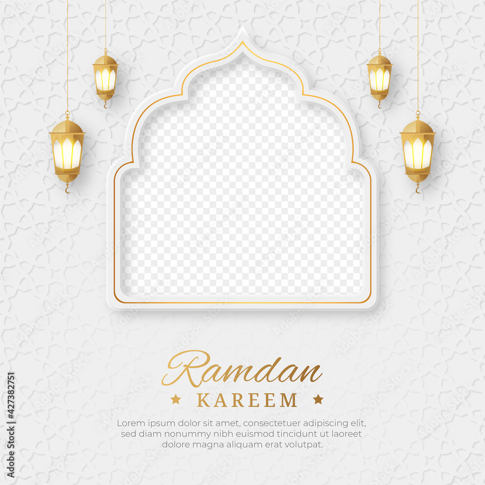 Ramadan Kareem Islamic social media post with empty space for photo, Ramadan Kareem Islamic Ornament Lantern Background - obrazy, fototapety, plakaty 