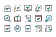 Quality and Approve color line icon set. Check mark and acceptance linear icons. Checklist and Confirmation of guarantee colorful outline vector sign collection.
