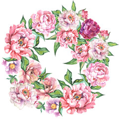  flowers wreath.watercolor peonies