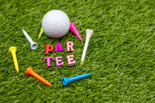 Golf Party With Golf Par Tee On Green Grass 
