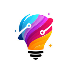 Sticker - 3d modern tech bulb logo designs concept, pixel technology bulb idea logo template