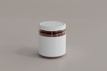 Poster - Amber Glass Food Jar with Blank Label 3D Rendering