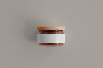 Sticker - Amber Glass Food Jar with Blank Label 3D Rendering