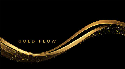 Aufkleber - Abstract Gold Waves. Shiny golden moving lines design element with glitter effect on dark background for greeting card and disqount voucher.