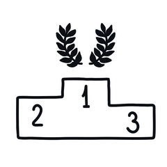 Winners podium doodle icon sign logo Laurel wreath victory win symbol Plant branch tree element Hand drawn design Cartoon children's style Fashion print clothes apparel greeting invitation card poster