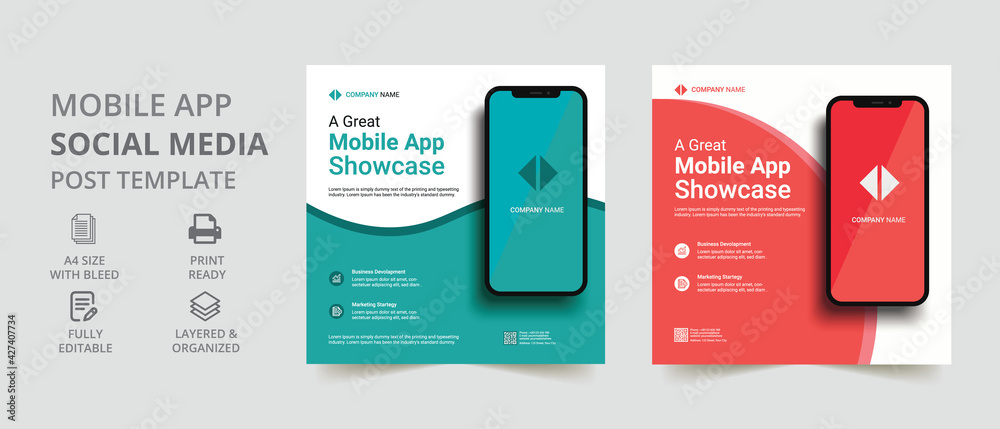 Trendy editable Mobile app promotion template for social networks ...