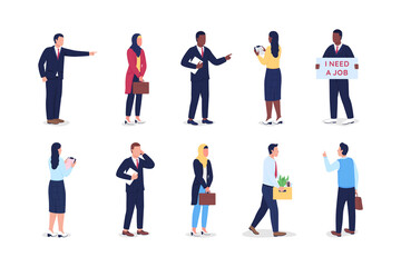 Poster - unemployed flat color vector faceless character set. boss firing worker. work resignation. dismissed