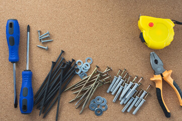 Men's work. The repair tools are on the table. The concept of housework, workshop.