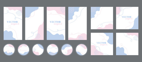 Wall Mural - social media stories, posts, highlights templates for instagram. abstract blue pink organic shapes b