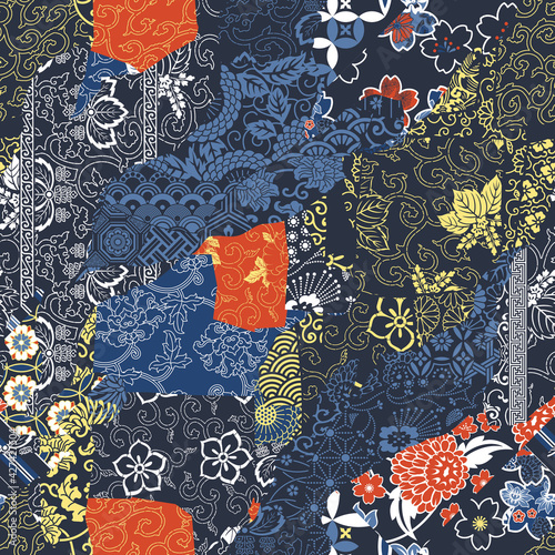 Dekoracja na wymiar  tradycyjna-japonska-tkanina-patchworkowa-tapeta-abstrakcyjny-wektor-bezszwowy-wzor