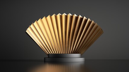 3d render, abstract minimal black and gold background with empty podium. Classy showcase for product presentation