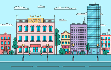 Poster - modern hotel house building concept contour linear style. vector