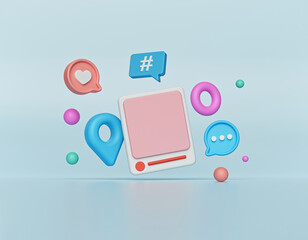 Poster - social media 3d icons. minimal design. 3d rendering