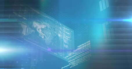 Poster - Animation of data processing on moving screens on blue background