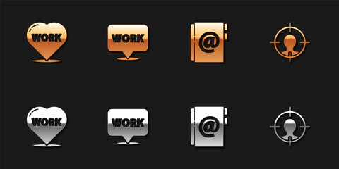 Poster - Set Heart with text work, Location, Address book and Head hunting concept icon. Vector
