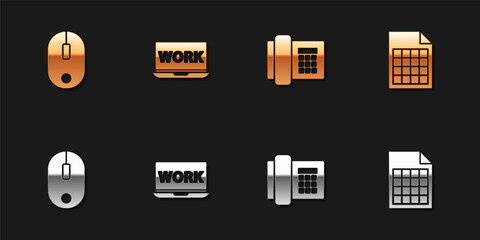 Poster - Set Computer mouse, Laptop with text work, Telephone and File document icon. Vector