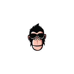 Cute monkey with glasses logo vector illustration, cool ape logo design
