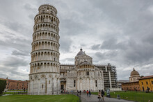 Beautiful View Of The Pisa Cathedral (Duomo Di Pisa) And The Leaning Tower In Piazza Dei Miracoli In Pisa, Italy