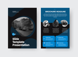Poster - Vector brochure template with creative design on black background, front, back view