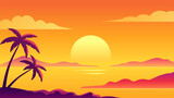 Fototapeta Zachód słońca - Colorful ocean island sunset vector illustration