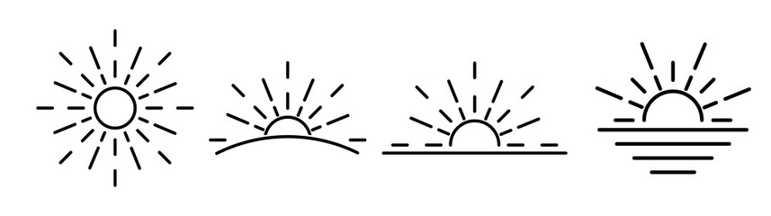 Poster - Sun icons set - vector thin line sunshine and sun burst symbols or logo elements