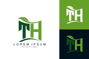 Wall Mural - TH monogram leaf logo. natural organic premium vector design template