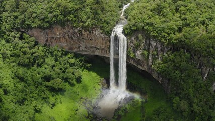 Wall Mural - aerial image with drone mavic 2 pro of snail waterfall in the city of Canela and Gramada Rio Grande do sul in the middle of nature with forest