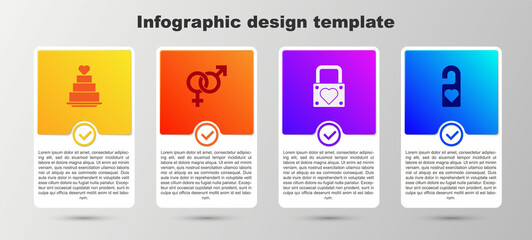 Sticker - Set Wedding cake with heart, Gender, Lock and and Please do not disturb. Business infographic template. Vector