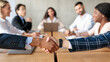 © Prostock-studio - Closeup Of Handshake Greeting At Corporate Meeting, Cropped, Panorama