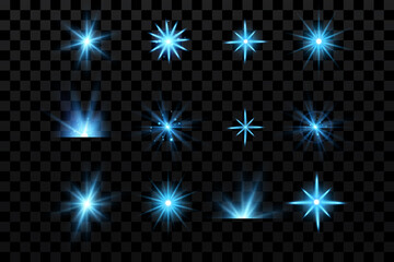 Wall Mural - Glow effect. Blue glowing particles, stars. Vector illustration.