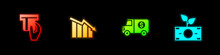 Set Credit Card Inserted, Financial Growth Decrease, Armored Truck And Money Plant The Pot Icon. Vector