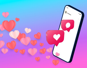 Aufkleber - Sending love message. Send or receive love sms, letter, email with mobile phone. Flying red heart with wings, envelope. Vector flat design