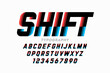 Shifted style font, typography design, alphabet letters and numbers