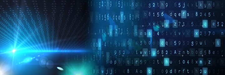 Computer code processing over blue background, technology, programming, and computer coding concept