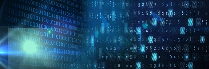 Computer code processing over blue background, technology, programming, and computer coding concept