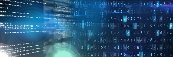 computer code processing over blue background, technology, programming, and computer coding concept