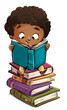 African American boy reading on a pile of books